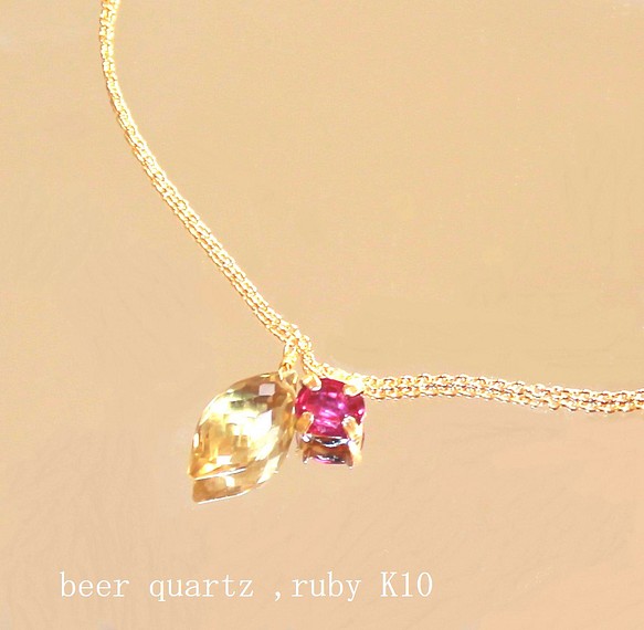 kirakira -k10+k18gp Beer Quartz & Ruby Necklace ネックレス