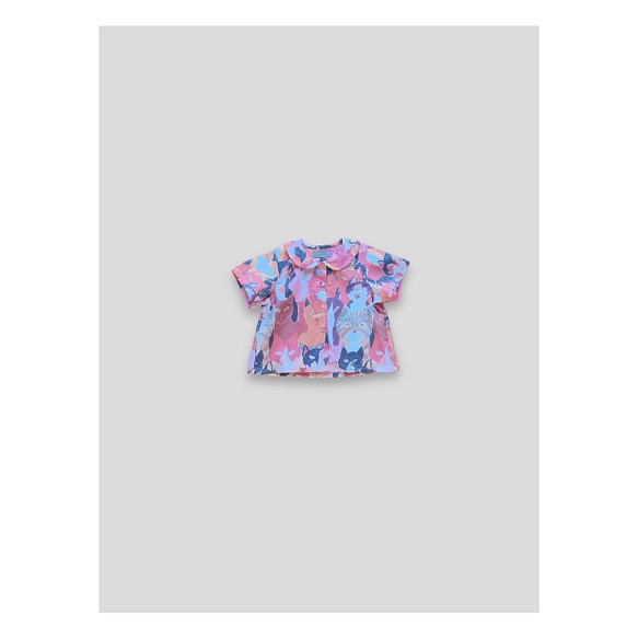 【cotton shirt (cat)】シャツ　ベビー　女の子　人気　出産祝い　猫　ピンク 1枚目の画像