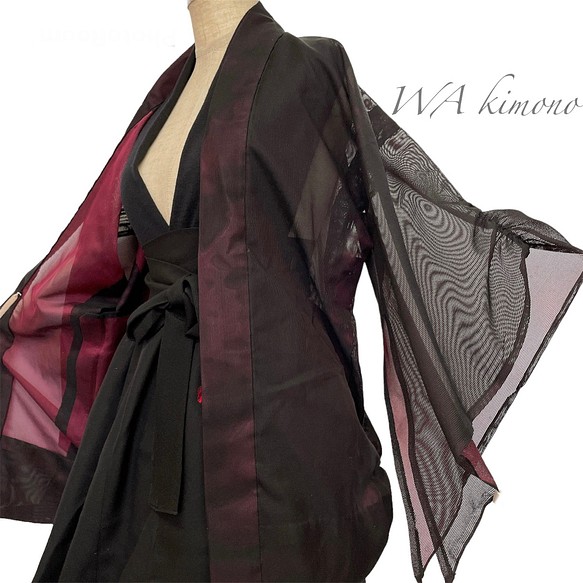 袖裾クシュ 変形羽織り シースルーカーディガン 和装 和柄 和楽器衣装