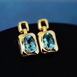 「夢」K18イエローゴールド　天然アクアマリン　天然ダイヤモンド　和名藍玉　水宝玉 3月誕生石　幸福・富・聡明　ピアス 1枚目の画像