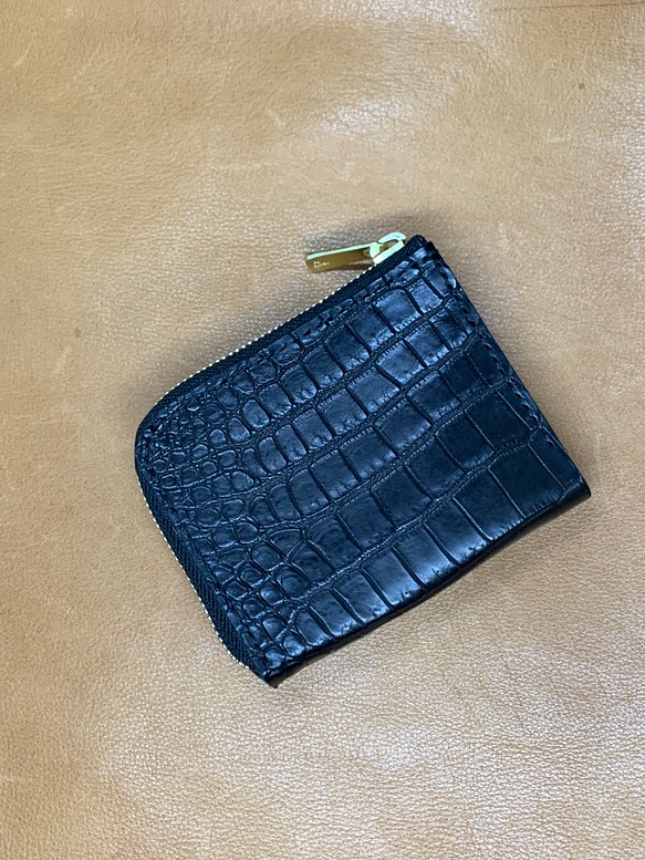 クロコダイル　ポロサス　ブラック　L字ファスナー　コンパクト財布　ミニ財布