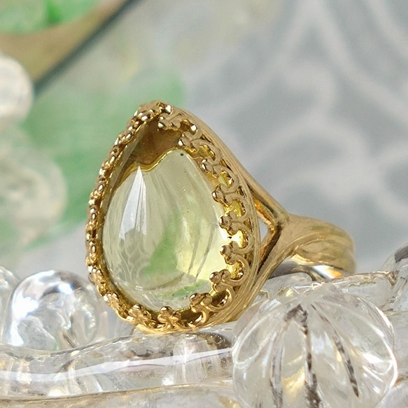 雫のレモンクォーツ ring （ゴールドカラーリング・フリーサイズ） 1枚目の画像