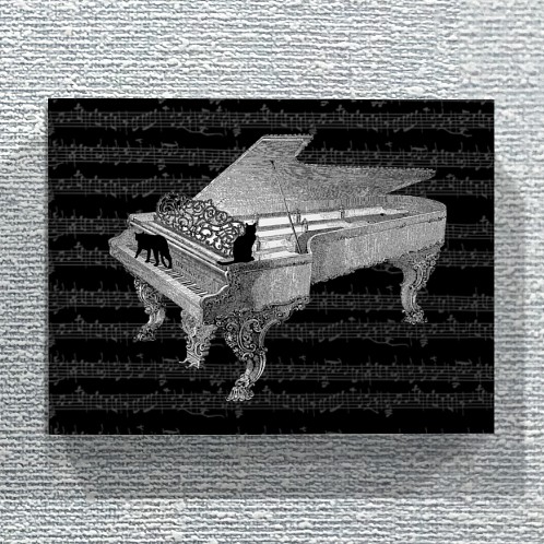 ピアノと黒猫のファブリックパネル 1枚目の画像