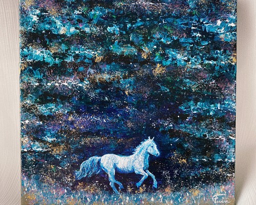 馬の絵 白馬 絵画 原画 現代アート ハンドメイド アートパネル 北欧