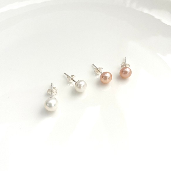 珍珠- 925純銀耳環 耳針 耳夾 白色 粉色 第1張的照片
