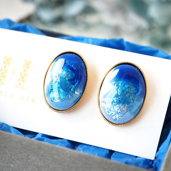 景泰藍陶器 Shiosai 橢圓形耳環 第1張的照片