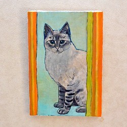 油絵・イラスト　白系ネコ　シャム風　猫の油絵　油彩　手描き・原画 1枚目の画像