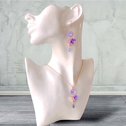 雨の日 紫陽花の雫ネックレス　バイオレットシマー　 1枚目の画像