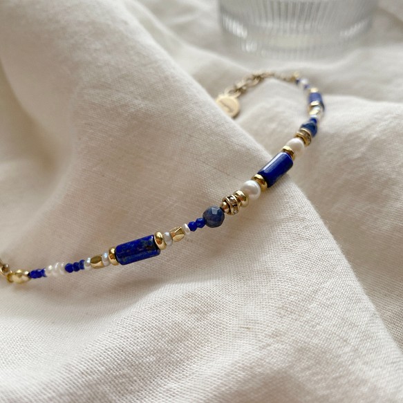藍色雨 - 珍珠 青金石 黃銅手鍊 第1張的照片