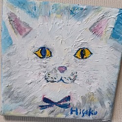 猫 油彩画 F6 410×318×2 キャンバスにoil 画家オリジナル 絵画 Hisako