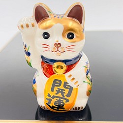 京焼・清水焼 花結晶ー招き猫ミニ 招福 稲荷面（赤） 招き猫 京焼