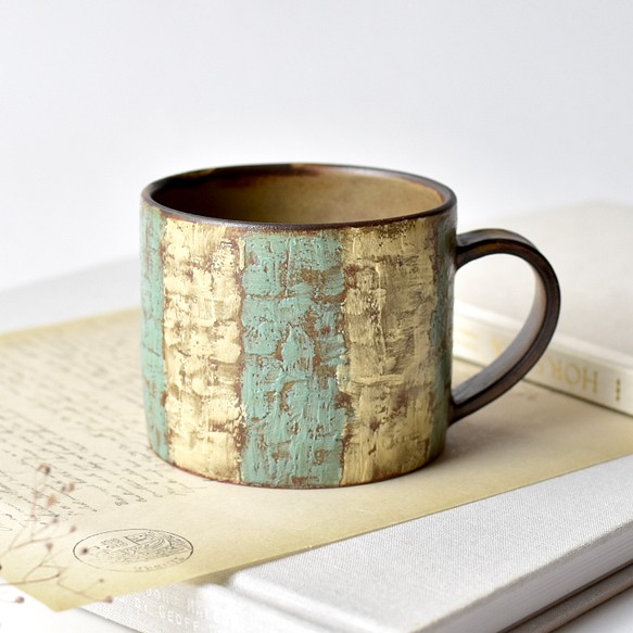 Painting mug〈stripes〉ペインティングマグカップ 021 1枚目の画像