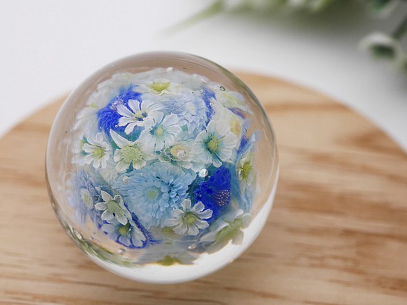 《新作》"再販"『flower garden blue ミニマーブル-ガラス台座付』ガラス ガラスの花 母の日　　 1枚目の画像