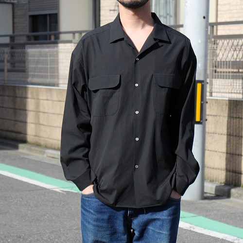 open collar box shirts black / オープンカラーシャツ ブラック