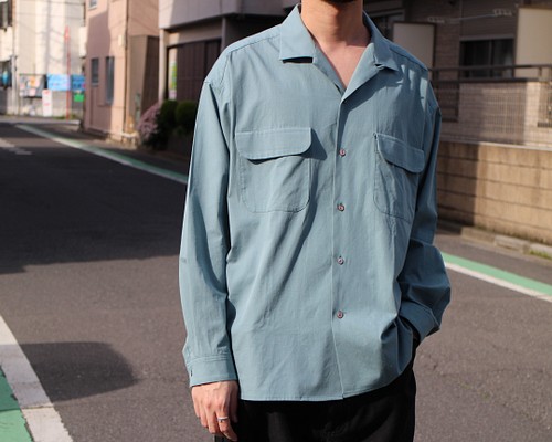 open collar box shirts vintage bule/ オープンカラーシャツ