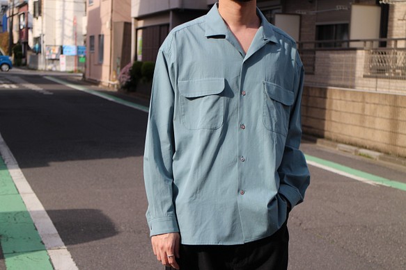 open collar box shirts vintage bule/ オープンカラーシャツ