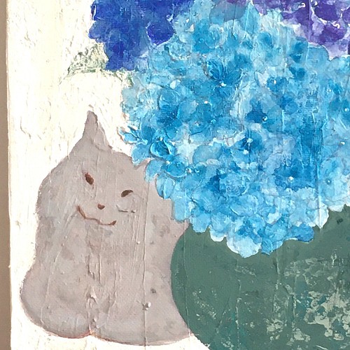 アートパネル】『猫と紫陽花』【原画】 絵画 KAZE_MACHI 通販｜Creema