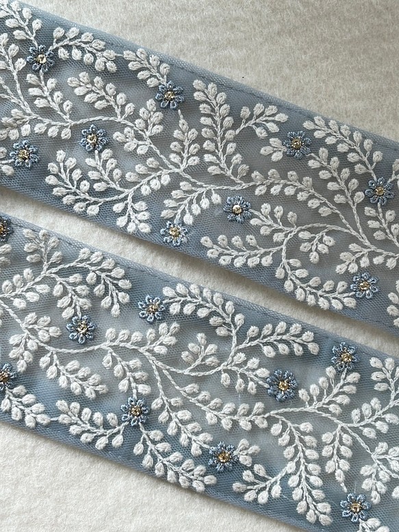 印度刺繡緞帶刃寬 60 毫米淺藍色 (71) 第1張的照片