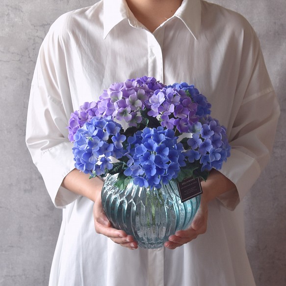 ◇粘土のお花◇ 紫陽花 ブルー＆パープル パンプキンベース…A801