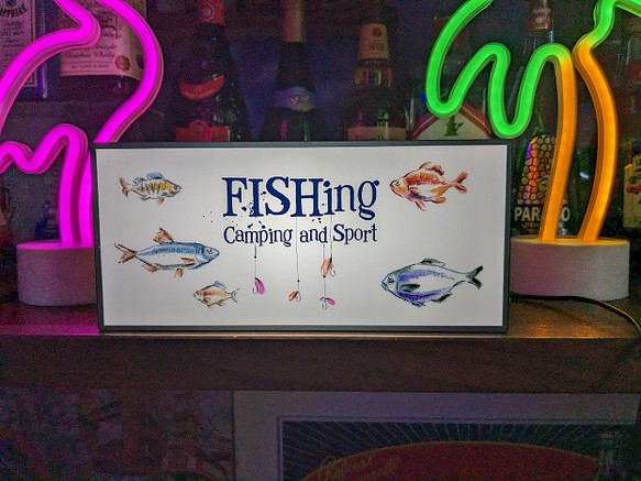 アウトドア フィッシング ポップアート 魚 テーブル カウンター ミニチュア ランプ 看板 置物 雑貨 ライトBOX 1枚目の画像