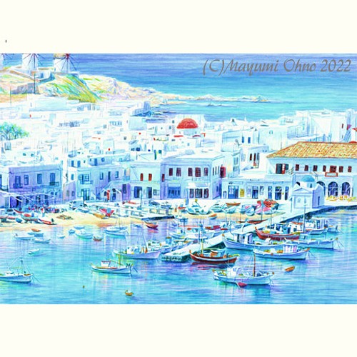 額装絵画 エーゲ海 ミコノス 地中海 風景画 版画 ヨーロッパ 絵画 