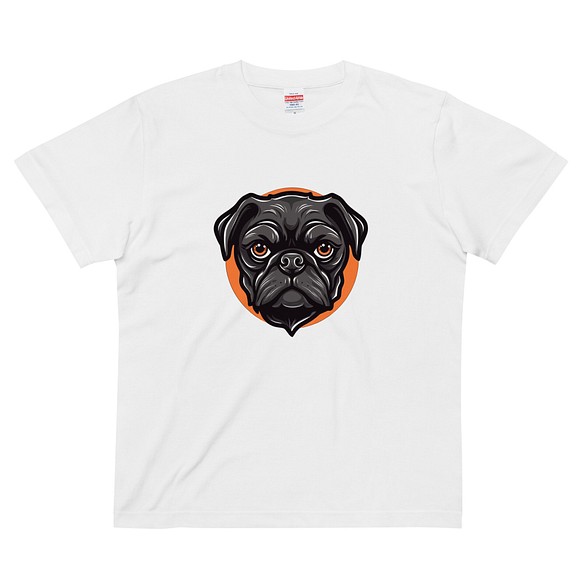 犬 パグ 黒パグ コットンTシャツ：送料無料 1枚目の画像
