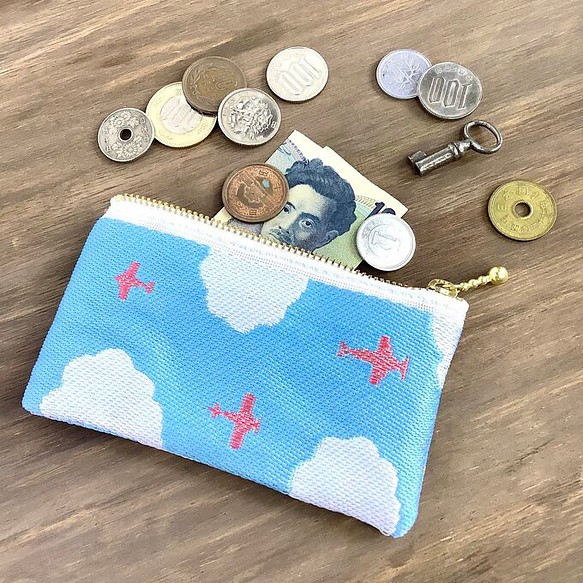 畳縁　飛機和雲　硬幣錢包　名片夾　日式 第1張的照片