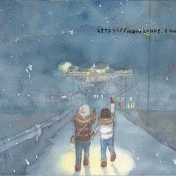 水彩イラスト「除夜の鐘つき」（原画・額無し） イラスト 絵描き