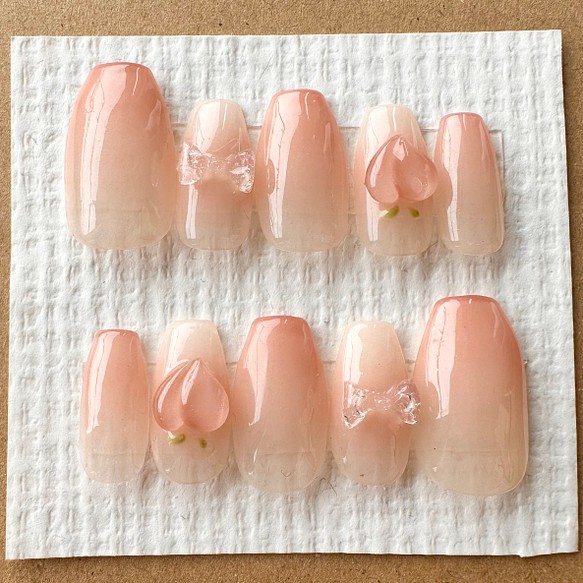ネイルチップ 桃ネイル ピンク 韓国 ネイルチップ（つけ爪） mimi nail