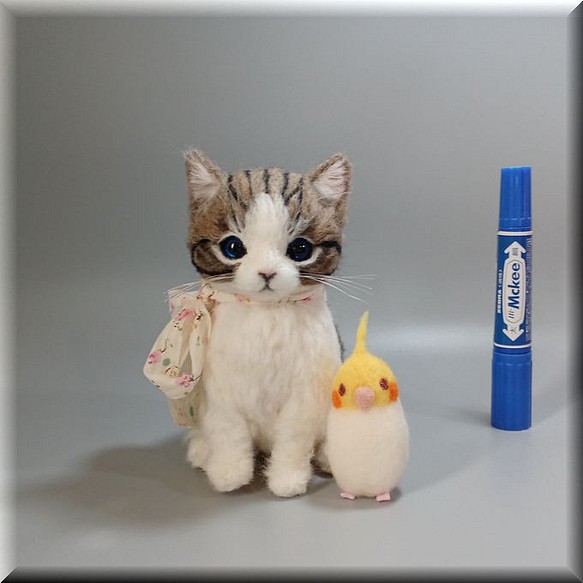 羊毛フェルト 猫 キジシロ子猫 キジ白 ねこ ネコ 猫フィギュア 羊毛