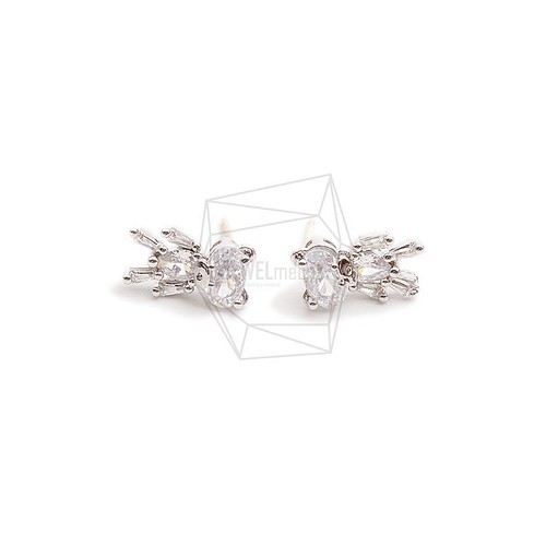 ERG-2390-R【2個入り】CZクマ ピアス/CZ Bear Post Earring/6.8mm X