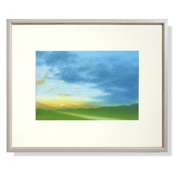 パステル画（原画）河のある風景・朝。額縁寸法364×440mm