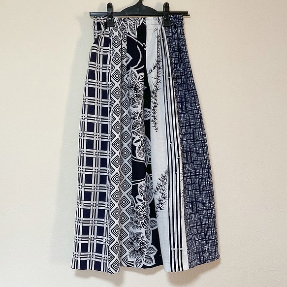 浴衣リメイク Ｑ パッチワーク ギャザースカート  コットン  浴衣スカート 着物リメイク  着物スカート 1枚目の画像