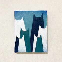 原画 油絵 ねこ山脈 猫のアート 抽象画  F0号 グリーン×ホワイト モダンアート 1枚目の画像