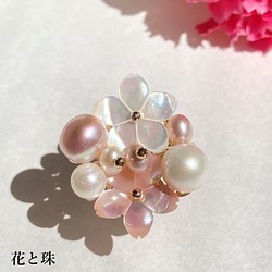 雫桜* 2way 淡水パールと宝石質スイスブルートパーズのブローチ