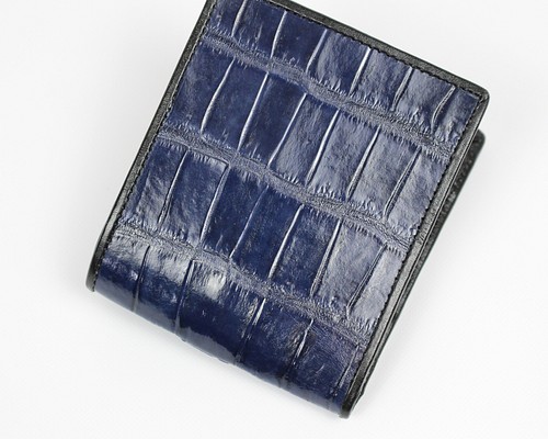 皮革の宝石シャイニングクロコダイル メンズ二つ折り財布 ネイビー 本
