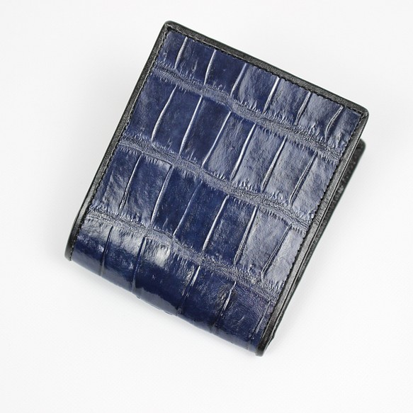 皮革の宝石シャイニングクロコダイル メンズ二つ折り財布 ネイビー 本 