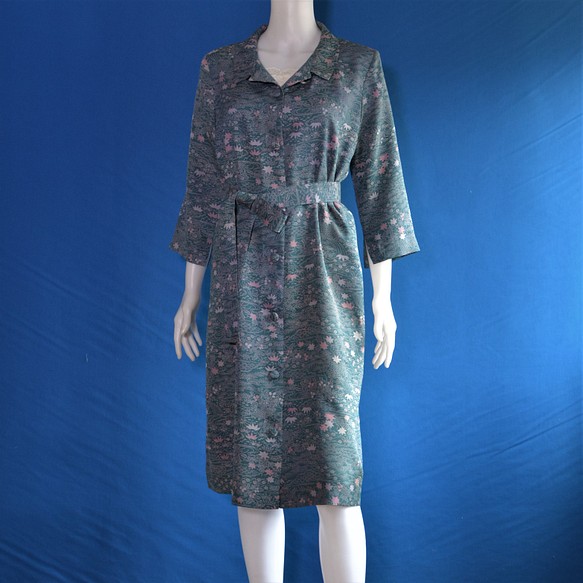 着物リメイク　ロングワンピース＆ロングコート（絹着物地）七分袖 1枚目の画像