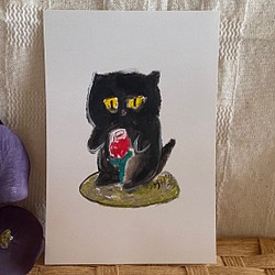 絵画 。壁掛け絵原画手描き【かわいい黒猫とシャム猫の梨積みゲーム