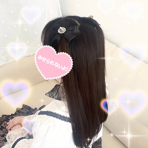 2way ビジューリボン ヘアクリップ ブラック 2個セット バレッタ