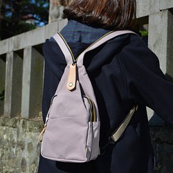 【米豆子】*免費客製刻字*雙層時尚單肩兩用後背包-淺紫藤 第1張的照片