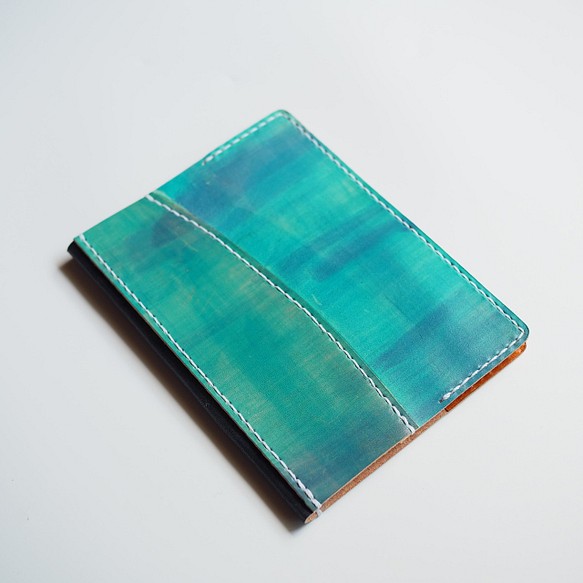 革のノートカバー・ブックカバー（A6）ノート付き　Blue 003 本革・レザー 1枚目の画像