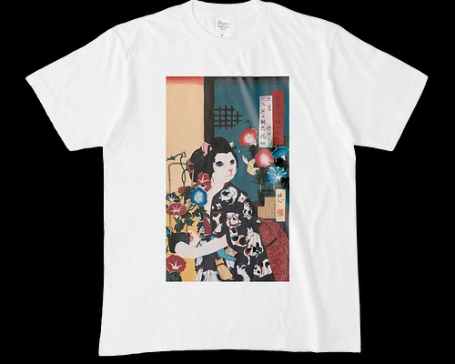 猫の浮世絵Tシャツ／ホワイト／受注生産 Tシャツ 猫心～にゃんはーと