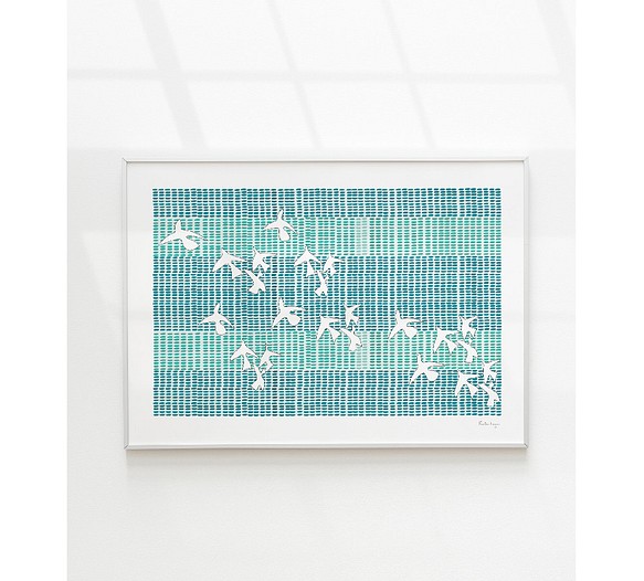 モノクロ　アートポスター　インテリアポスター　イラスト　ブル－　青　アート　北欧　ポスター　インテリア　シンプル　 1枚目の画像