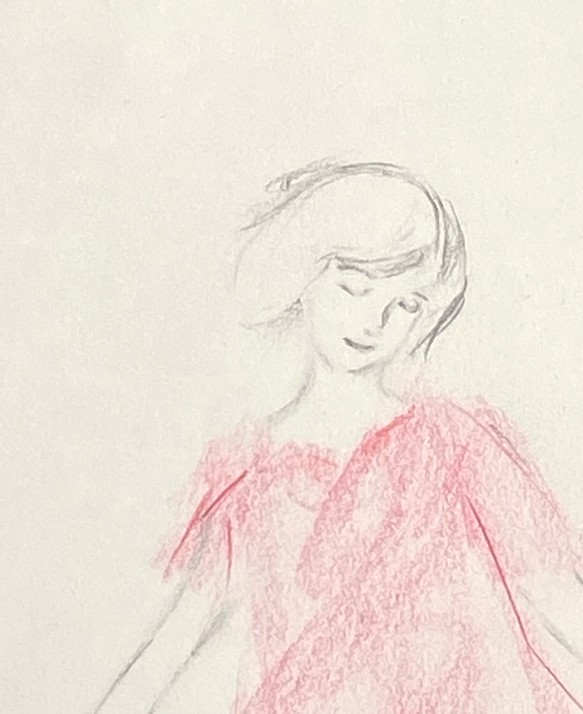 赤 い ドレス ＂ アート 女性 鉛筆画 絵画 イラスト かわいい
