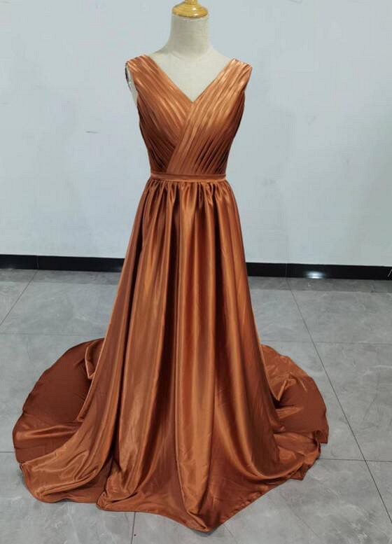 カラードレス テラコッタ色 優雅なシルエット フックタイプの編み上げフォーマル/ドレス