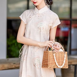 溫柔粉色 兩件套文藝復古少女旗袍 新中式國風春節改良洋裝連身裙 第1張的照片