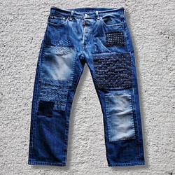 刺し子 パッチワーク リメイク デニムパンツ USED Levi's501ベース