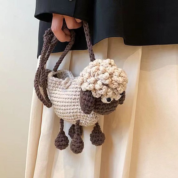 純粋な手作りの綿糸編みかわいい子羊の携帯電話バッグ個性織りメッセンジャーシングルショルダーかぎ針編みバッグ