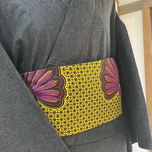 アフリカンバティックの半幅帯(濃ピンク) 和装小物（帯・半襟